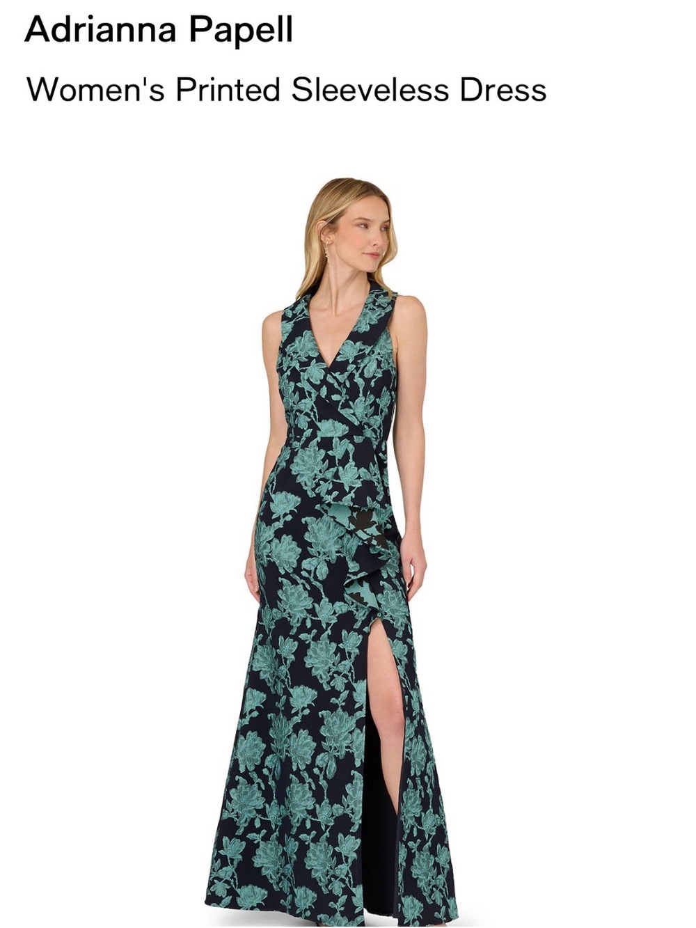 Adrianna Papell Teal Floral Print V-Neck Maxi Dress